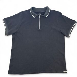 boohooMAN Black Waffle Knit 1/4 Zip Polo Shirt XL | Textured Cotton Collared